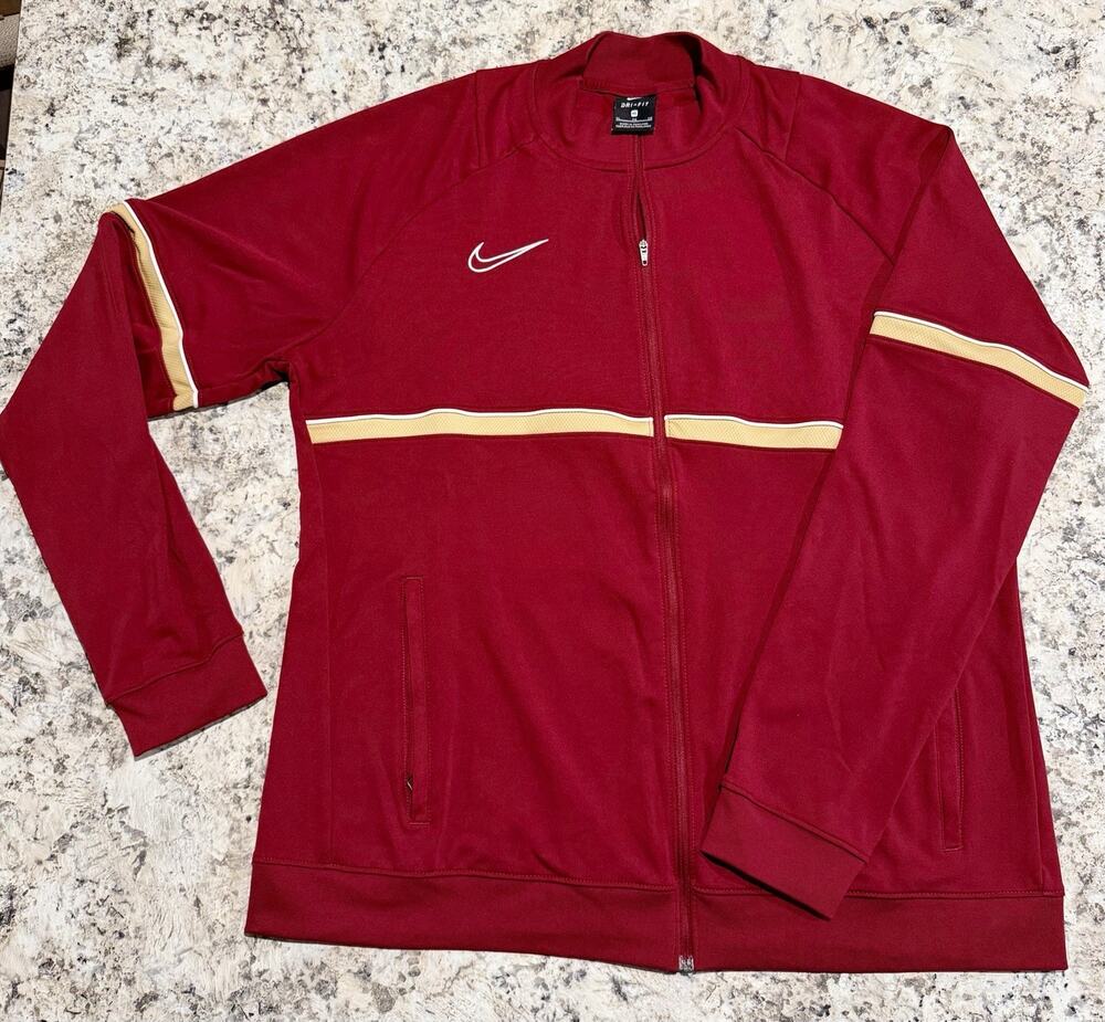 Men’s XL Nike Dri-Fit Track Jacket w/ Zip Pockets Maroon/Gold/White